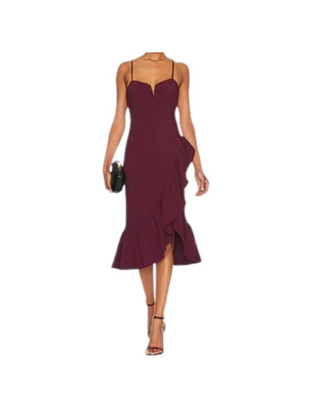 NEW NWT Likely Johnny Ruffled Tulip Midi Dress Burgundy Sweetheart Size 0